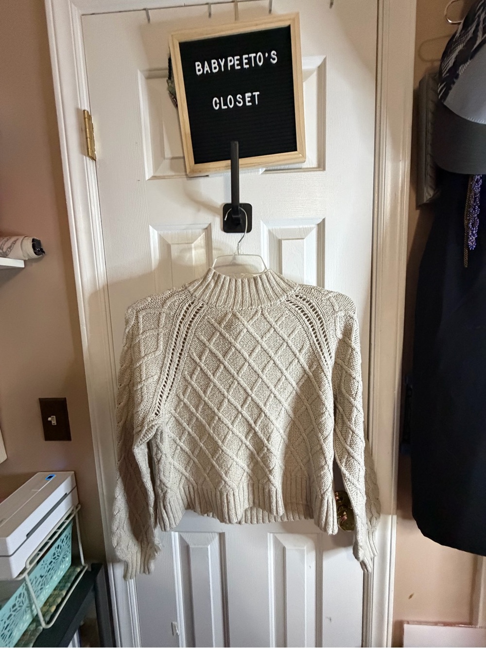 American Eagle Outfitters Oatmeal Cable Knit Mock Neck Sweater